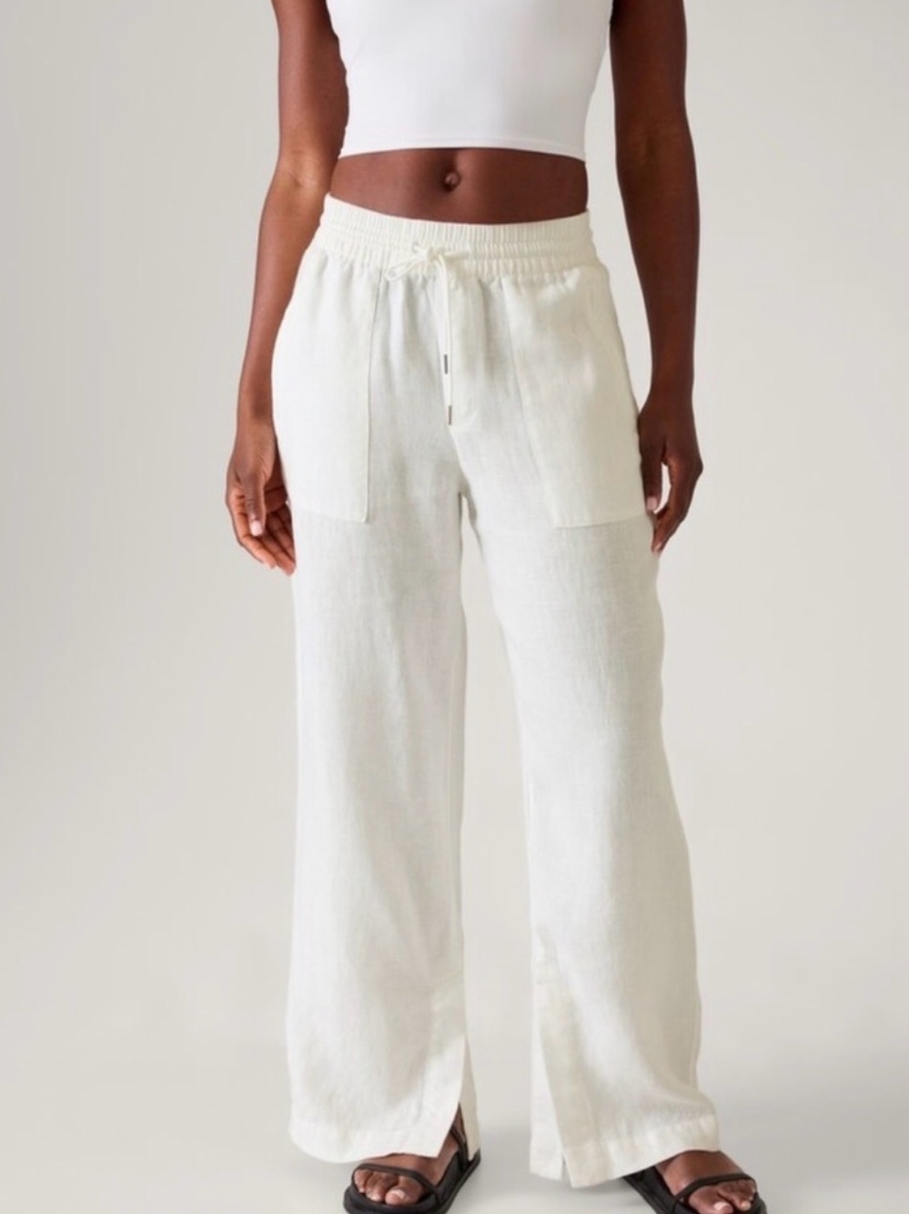 ATHLETA Retreat Wide Leg Linen Pant Calla Lily White Women’s Large Petite L/P